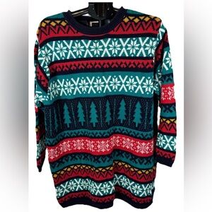 Vintage XLong Sweater or Mini Dress Christmas Fair Isle Sz 2X Cottage Core Retro